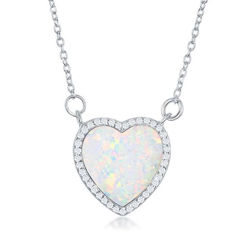 White Opal Heart Pendant with Halo of CZs - M-5759 - Click Image to Close